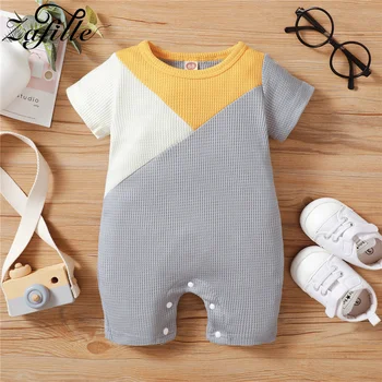 ZAFILLE Patchwork Baby's Rompers Gofri jumpsuit gyerekeknek Fiú ruházat Nyári kisgyermek baba jelmez Otthonos gyermek hálóruha